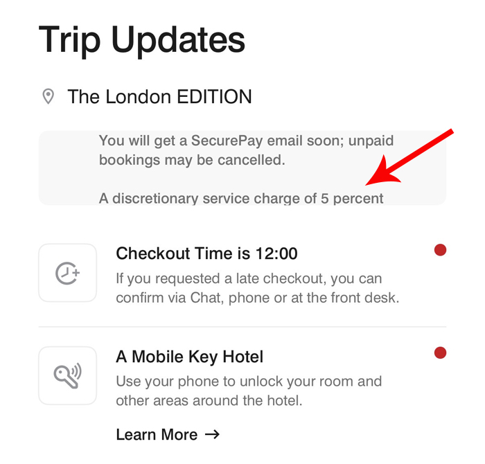 a screenshot of a trip updates