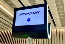 a screen with a blue and white logo