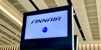 a screen with a blue and white logo