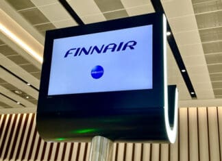 a screen with a blue and white logo