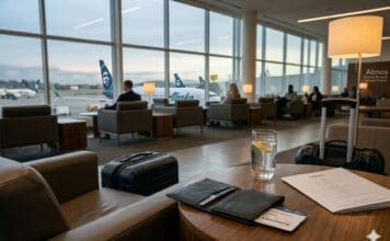 Review: Atmos™ Rewards Summit Visa Infinite® card An airport lounge featuring Alaska Airlines