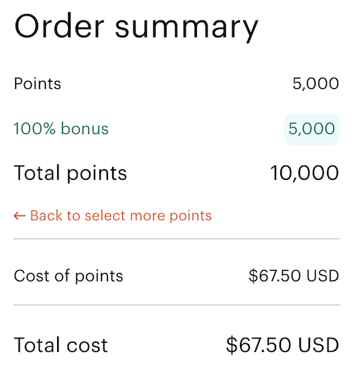 Image showing a purchase of 5,000 IHG points.