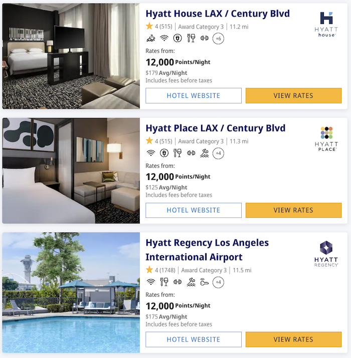 Hyatt award search results