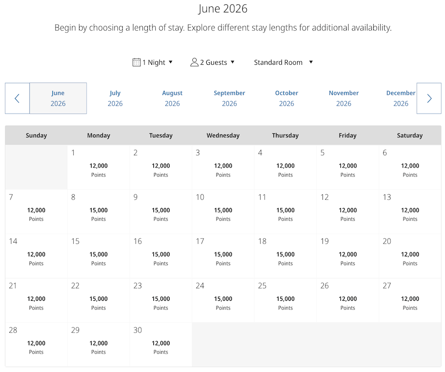 Hyatt House LAX award calendar for June 2026.