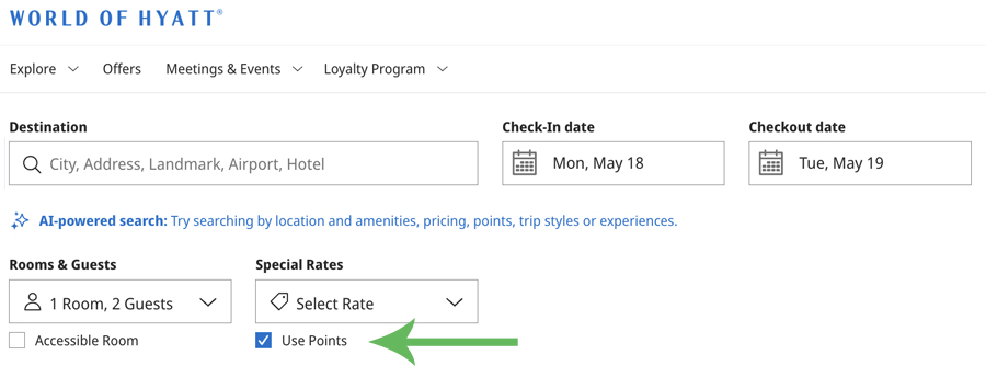A screenshot from the Hyatt website