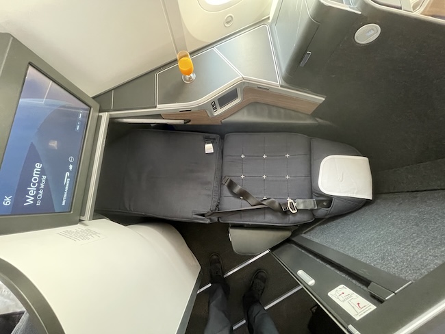 British Airways Club Suite in lie-flat mode.