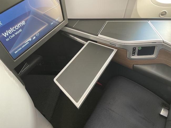 British Airways Club Suite tray table.