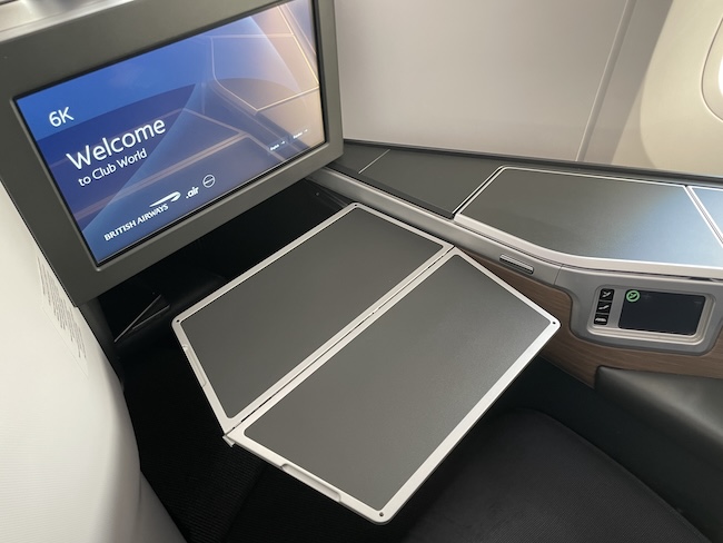 British Airways Club Suite tray table.