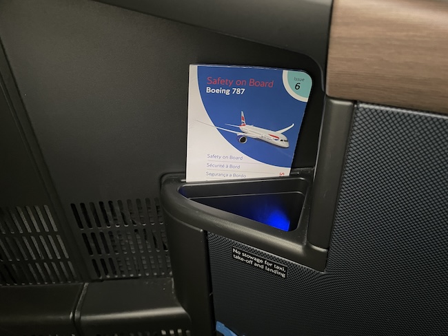 British Airways Club Suite storage.