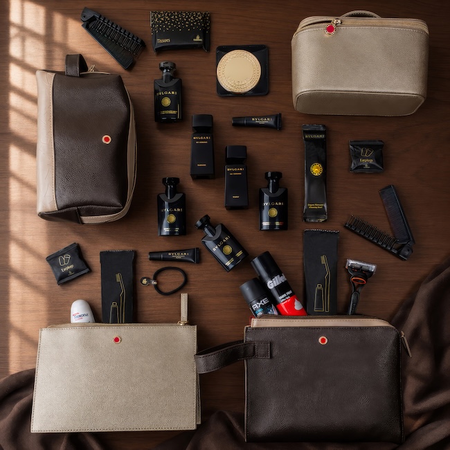 Emirates First Class Amenity Kits.