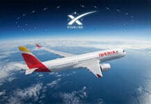 Iberia flew its first Starlink-equipped flight last night Iberia with Starlink Logo