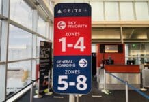 Delta Air Lines boarding sign
