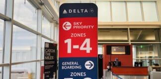 Delta Air Lines boarding sign