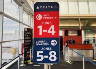 Delta Air Lines boarding sign