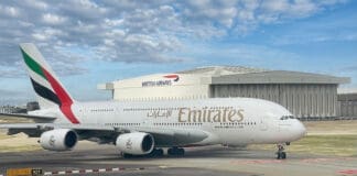 Emirates A380 at Heathrow.
