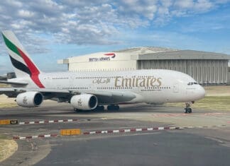 Emirates A380 at Heathrow.